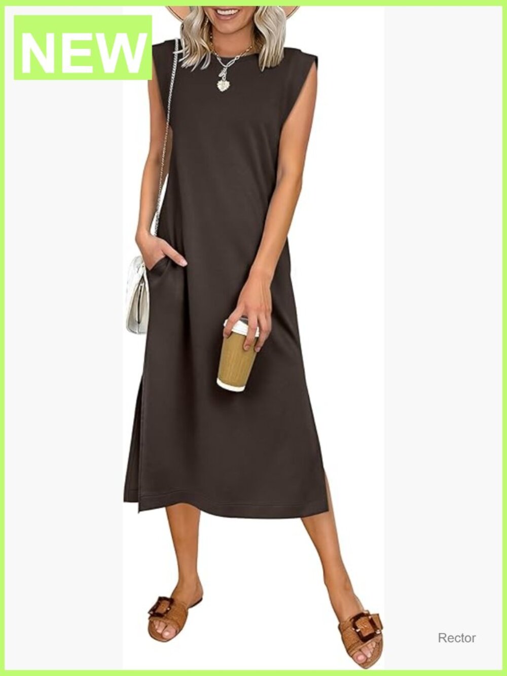 Source Unknown Brown Sleeveless Maxi Dress with Side Slits